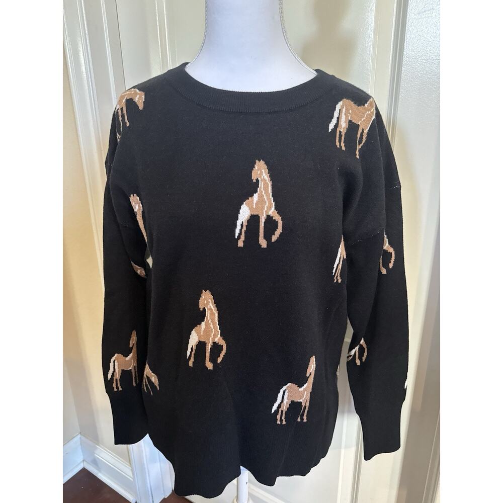 Catherine Malandrino Large Horse sweater Preppy Chic Hamptons, Greenwich Palm - Picture 10 of 15